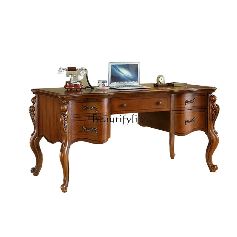 American solid wood desk home retro office European high-end calligraphy table