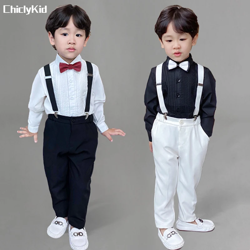 

Boys Formal Dress Suit Black Shirt Suspender Pants Jumpsuit Kids Overalls Toddler Clothes Set Child School Uniform Baby Costume