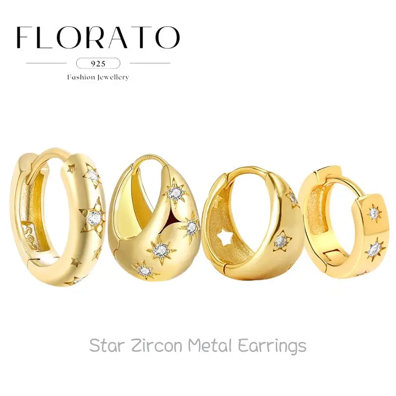 Pierced 925 Silver Needle Micro-set Star Zircon Hoop Earrings For Women European and American Earrings Fashion Party Jewelry