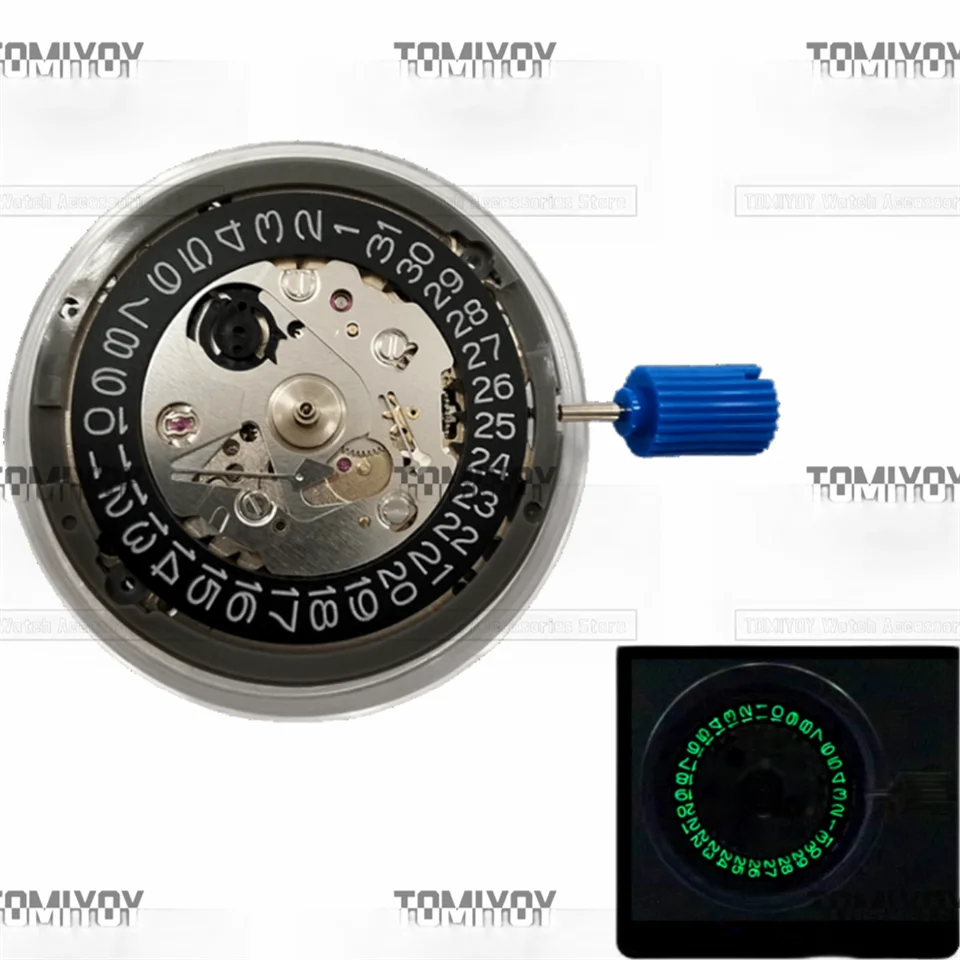 Giappone NH34 movimento C3 verde/blu luminoso 3H Datewheel Mod giappone NH34A movimento meccanico 24 gioielli