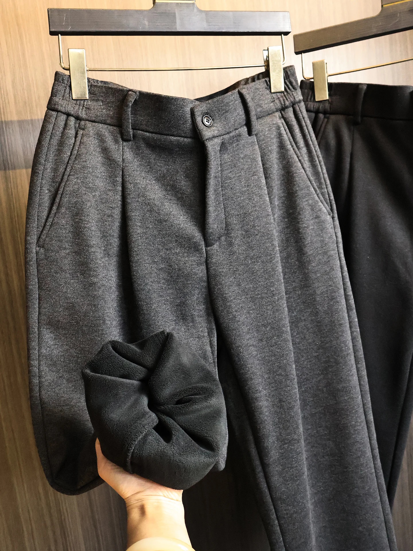 Acetate Wool Blend Men's Casual Pants Autumn Winter Fleece Lined Warm Business Commute Straight Leg Casual Trousers