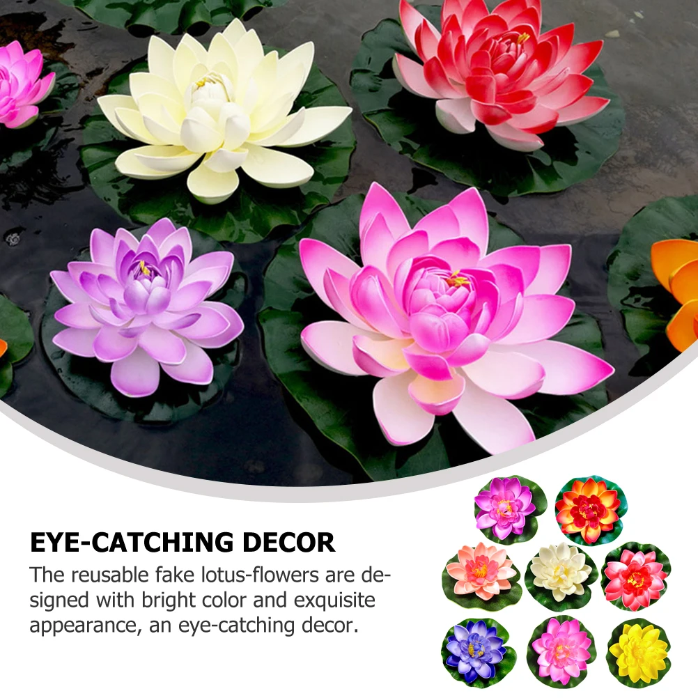 

8pcs Lotus Floating Floated Flowers For Pool Flowers Bright Color Reusable Plastic Pond Fountain Pool Garden Decoration