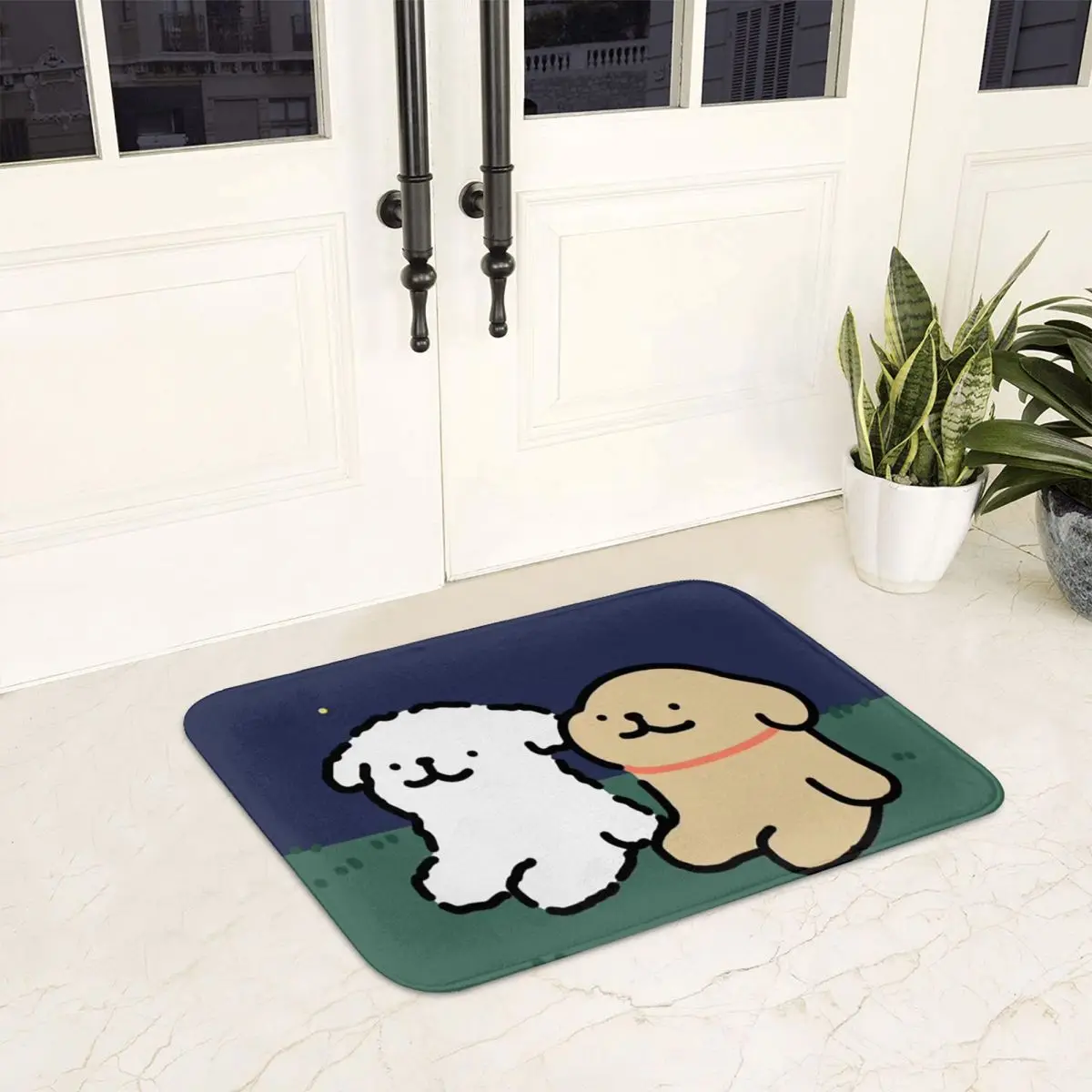 Cute Line Art Puppy Welcome Non-slip Doormat Floor Mat Dust-proo Carpet Rug for Kitchen Entrance Home Bedroom Footpad Mats
