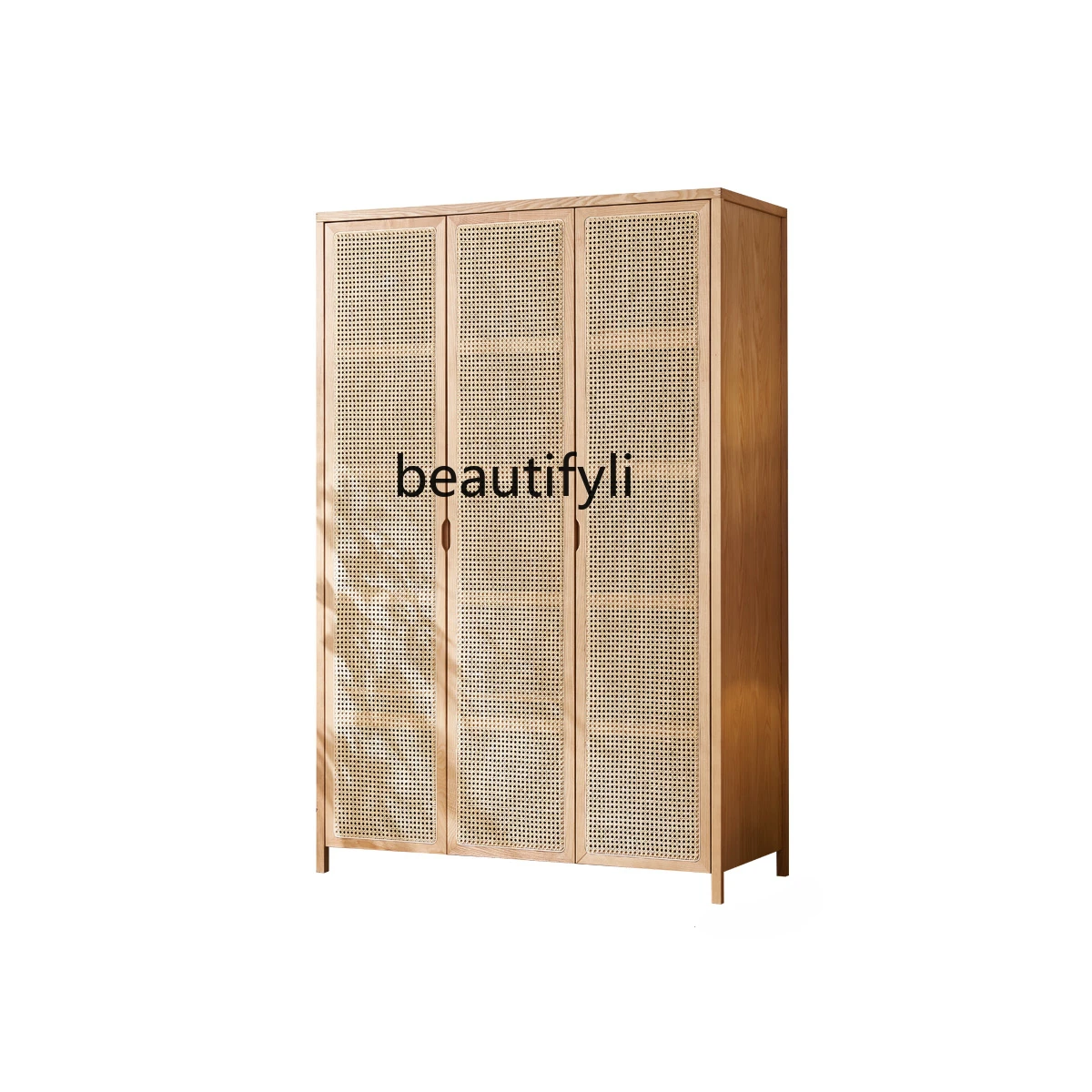 

Solid Wood Rattan Wardrobe Home Three-Door Locker Misty Retro Homestay Hotel Wardrobe storage cabinet furniture