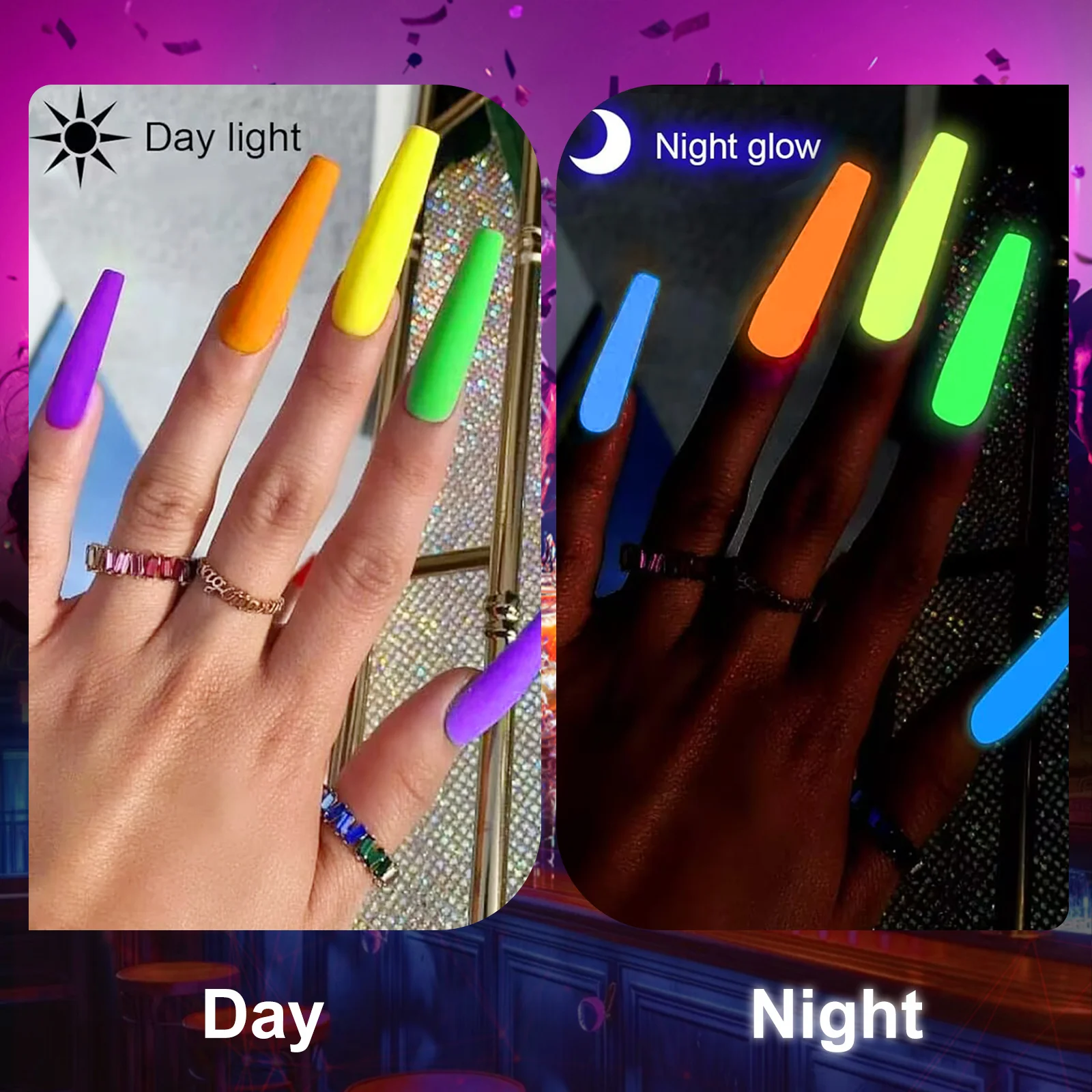 Dip Powder Set Glow in Dark Neon Dipping Powder Nail Kit for Halloween Xmas Club Black Light Fluorescent Birthday Party Supplies