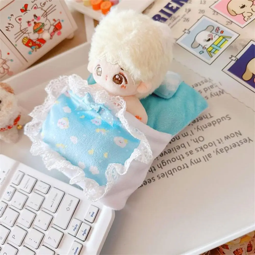 10cm Doll Sleeping Bag Pink Blue Accessories Mini Mattress Pillow Quilt Lace Toy Doll Bedding Pillow Cotton Stuffed Doll