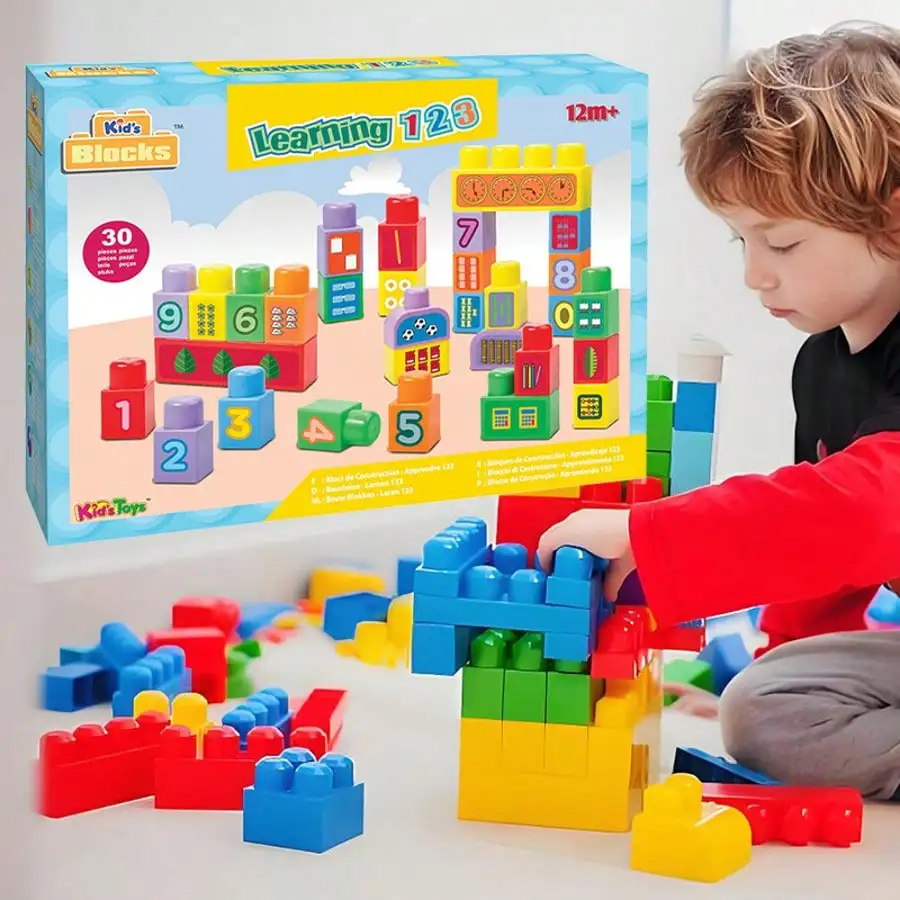 30 Pcs Educational Number Stacking Blocks Set with Decals, Large Toddler Building Blocks for 12 Months+, STEM Math Counting Learning Toy, Develop Fine Motor Skills, Safe Early Educational Play Gift for Baby Boys & Girls