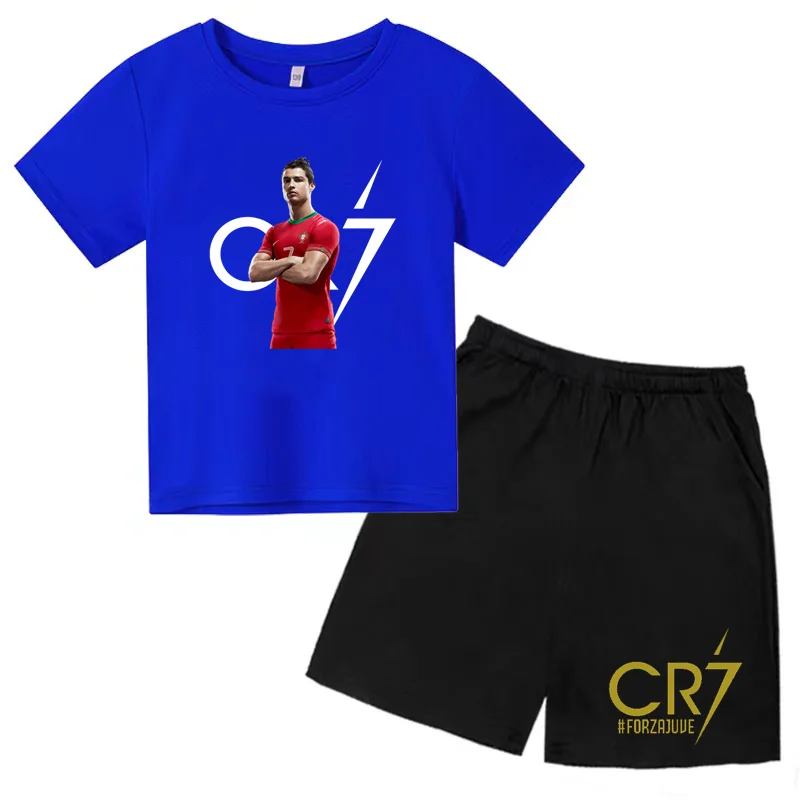 Kids T-shirt 3-12Y Boys Girls Toddler Tracksuit Idol CR7 Print Sports Training Short Sleeve Top Shorts Charming Casual Clothing