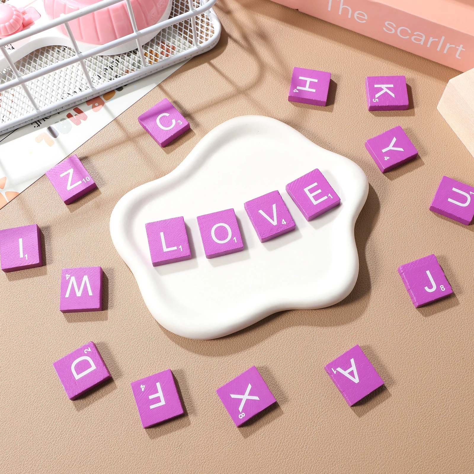 

100pcs Alphabet Puzzle Natural Wood Blocks Diy Letters Crafts Kids Learning Wooden Cubes Decor Baby Wood Chips Educational Game