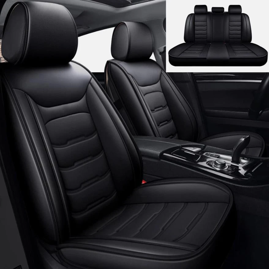 Black Car Seat Covers For Toyota Tacoma PU Leather Car 5 Seat Cover Front Rear Full Set Cushion Protector Four Season Universal