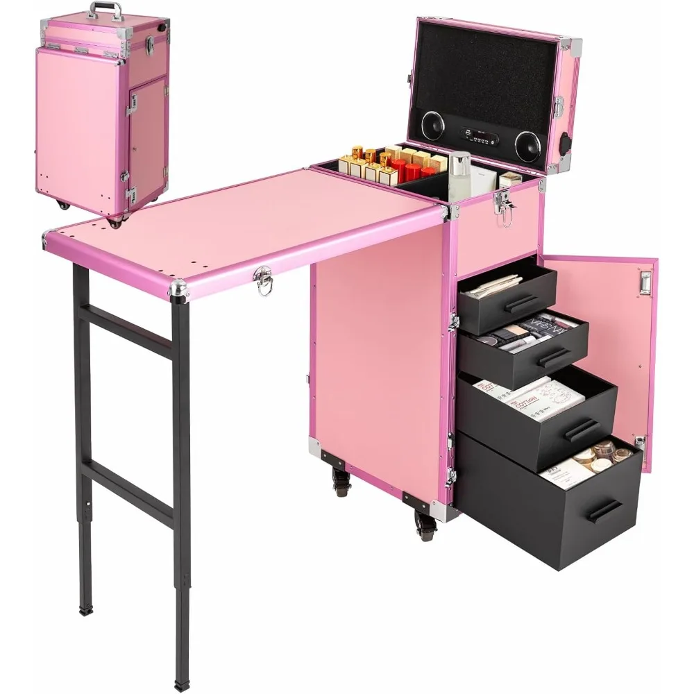 طاولة مانيكير دوارة محمولة لتعليم الأظافر مع صوت، طاولة تزيين احترافية لتخزين المكياج