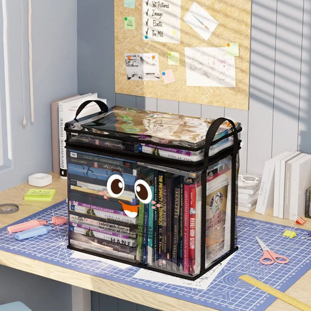Practical Dust Proof Book Storage Bag Transparent Cute Toy Storage Box with Handle PVC Books Collection Container Home