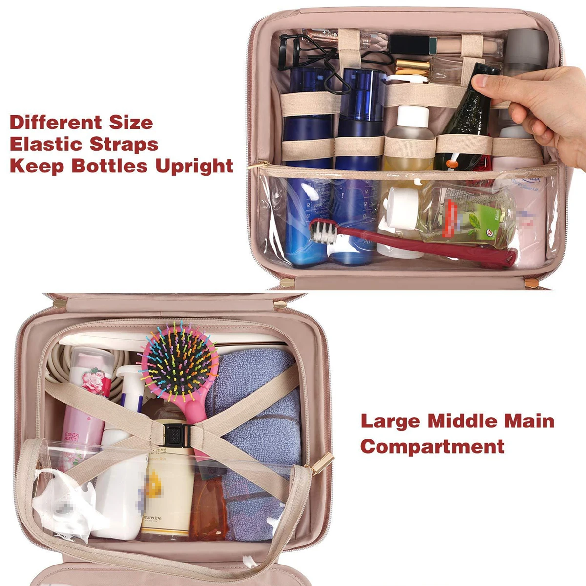 Four-fold Type PU Washbag Hangable Waterproof Square Makeup Bag, Travel Cosmetic Pouch