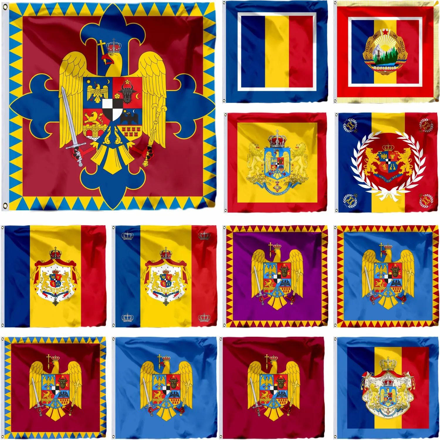 Romania President Queen Royal Standard 1867 Flag 4X4FT 120x120cm Prince Banner 21X21CM