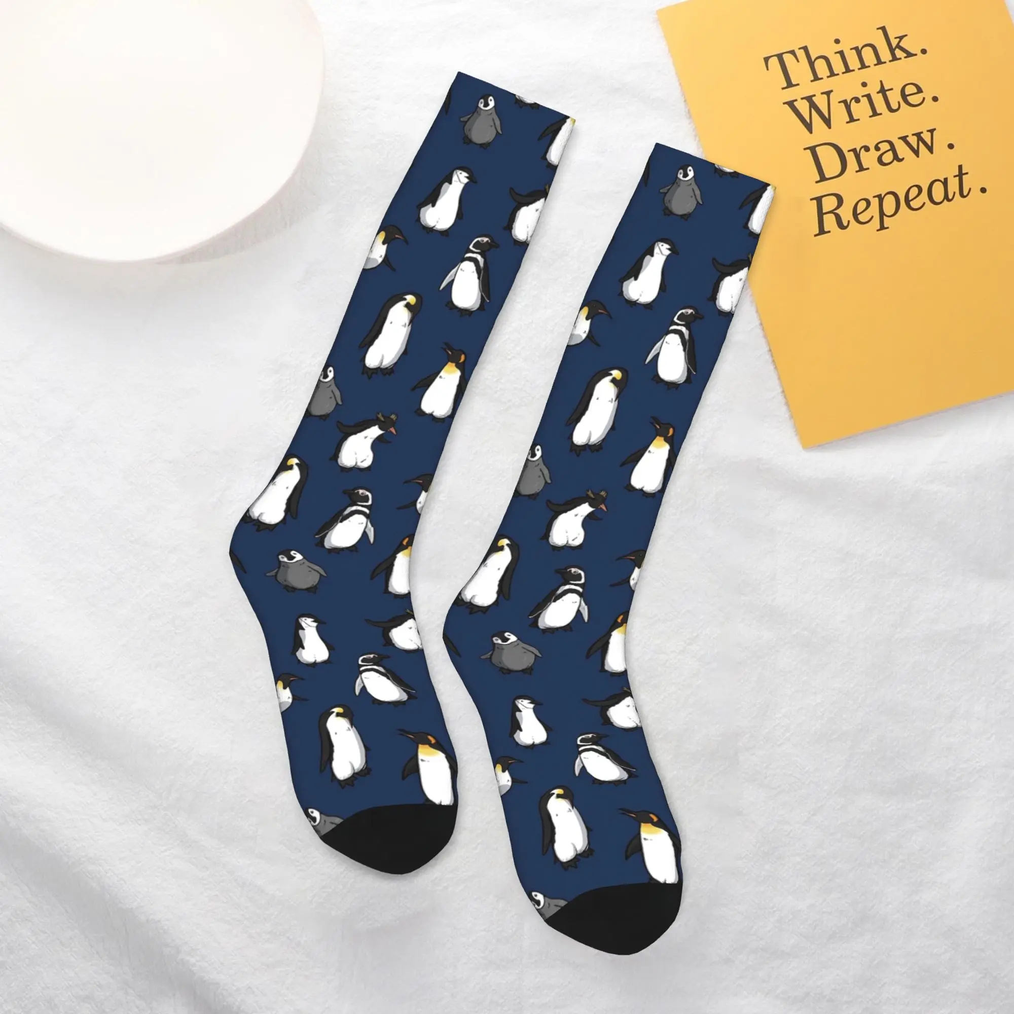 

Всесезонные чулки для экипажа, милые носки с рисунком пингвина (темно-синий вариант), повседневные длинные носки в стиле хип-хоп, аксессуары для мужчин и женщин