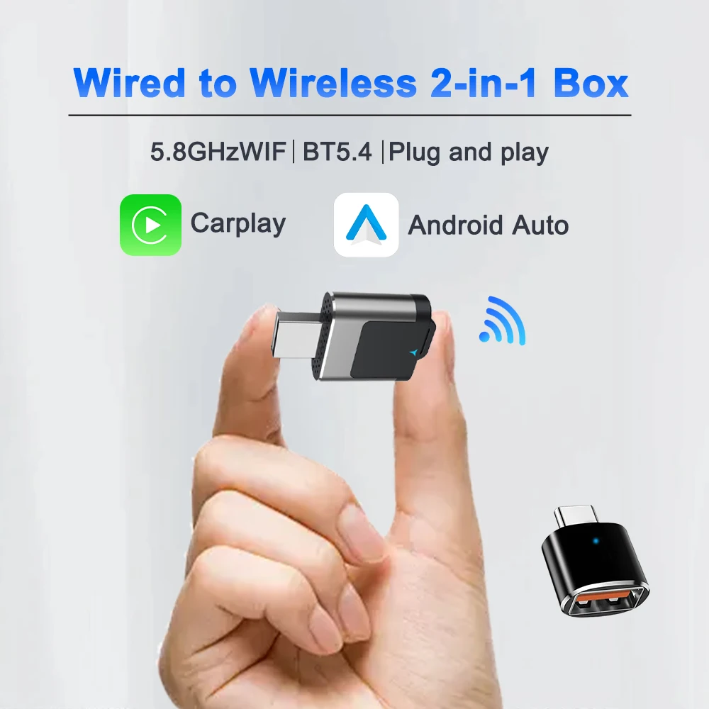 2 in 1 Wireless CarPlay Dongle Android Auto Wireless Mini Adapter Plug & Play Smart AI Box Car for Bluetooth KowanKit 2026
