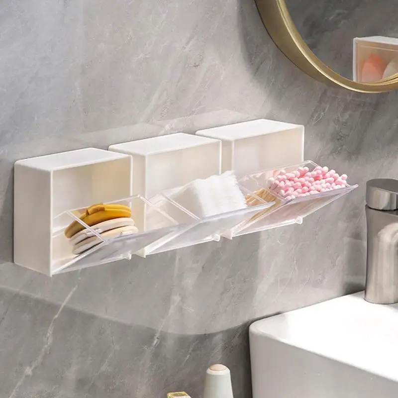 An der Wand montierte Aufbewahrungsboxen, staubdicht, Badezimmer-Organizer für Wattestäbchen, Make-up-Kleber, kleine Schmuckhalter-Box
