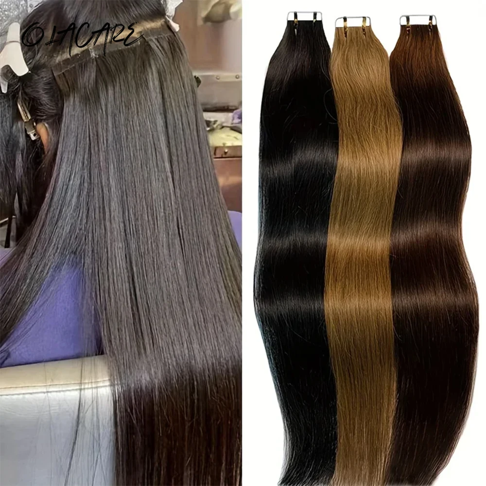 OLACARE Tape In Hair Extensions Skin Weft 10PCS Synthetic Straight Hair Natural Straight Hair Extensions Natural Color for Women