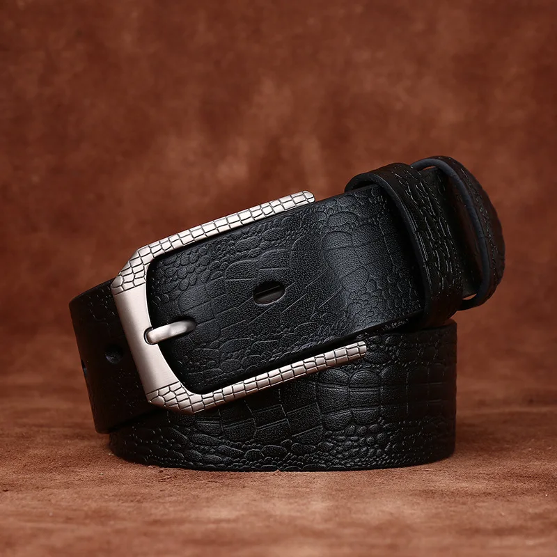 Light Luxury Design Simple Fashion Trend Crocodile Embossed Belt Men's Genuine Leather Cowhide Business Leisure Versatile Belt