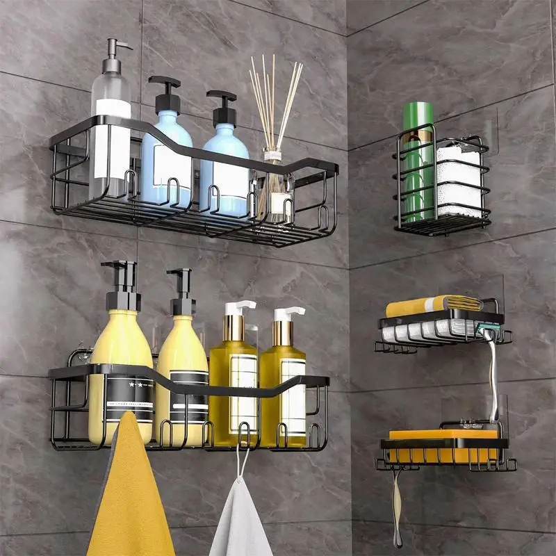 Shower Shampoo Holder Punch-Free Shower Wall Organizer Bathroom Shelves Organizer Metal Stick-On Shower Shelf Shower Wall Shelf