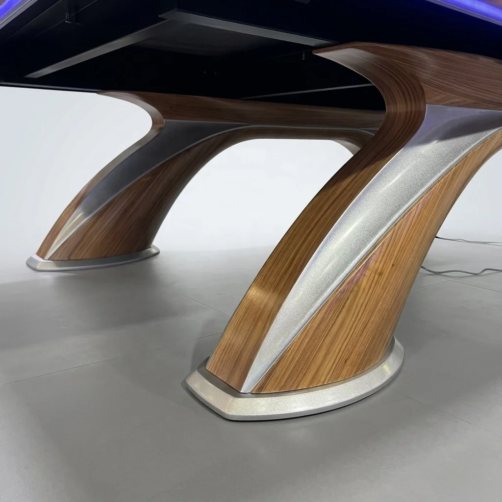 Luxury Design LED Light Pool Table Solid Wood Legs Billiard Table with Surrounding Light Strip for Home Bar Club Commercial Use