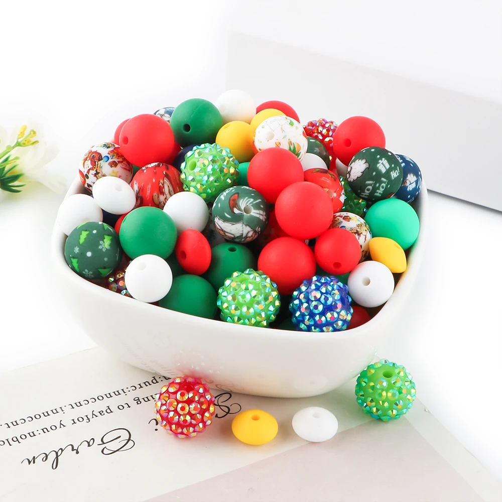 New Christmas Sets Focal Silicone Beads Loose Round Lentil Beads Sets For Jewelry Making DIY Keychain Bracelet Accessories