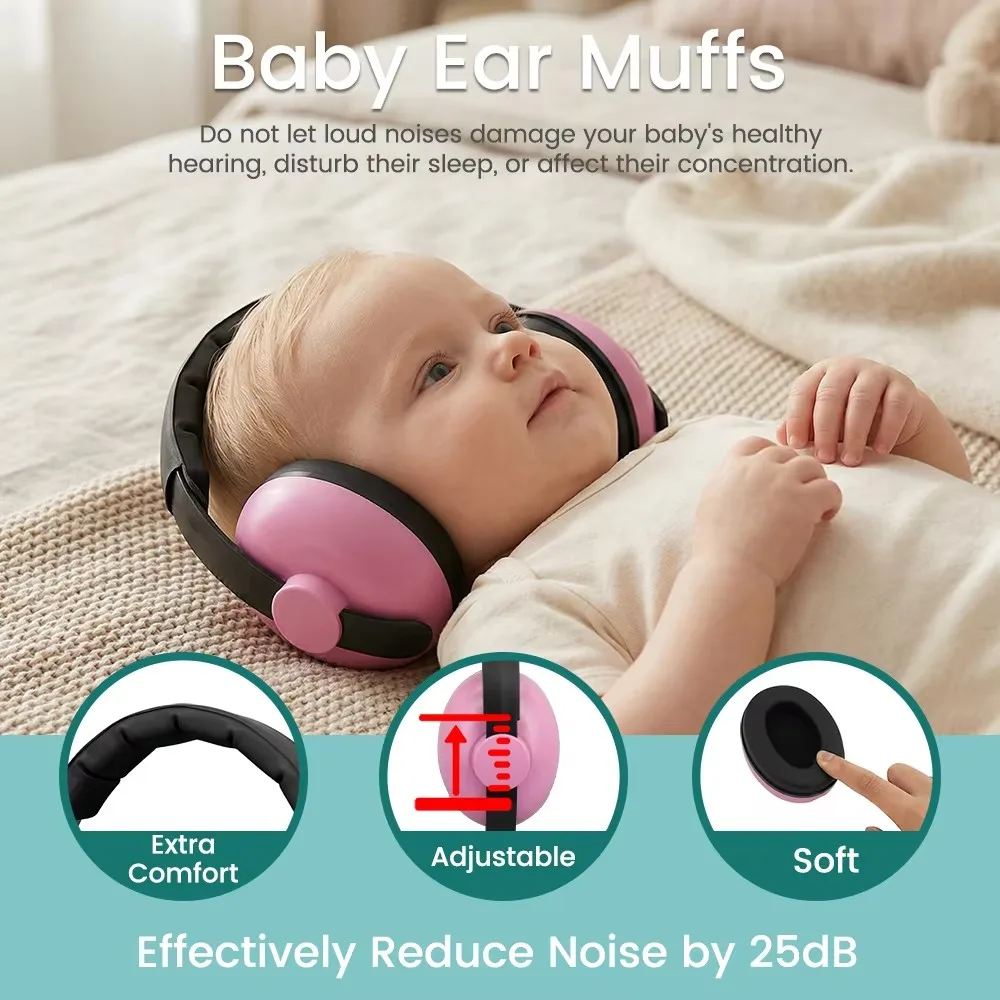 

Набор детских наушников и клипсов для коляски – шумоподавление 25 дБ, регулируемая и мягкая защита слуха для младенцев, сохраняют тепло для малыша