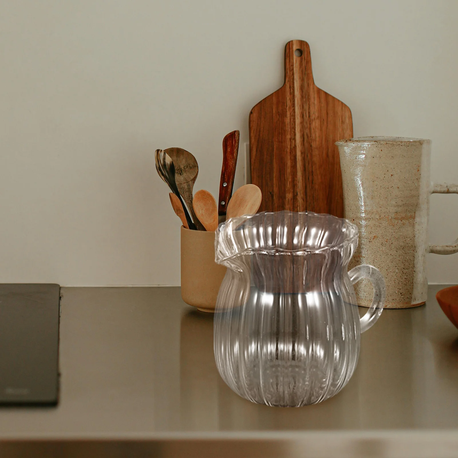 

Glass Creamer Pitcher Mini Transparent Vertical Stripe Design Easy Clean Coffee Milk Frothing Tea Dispenser Milk Frothing Pourer