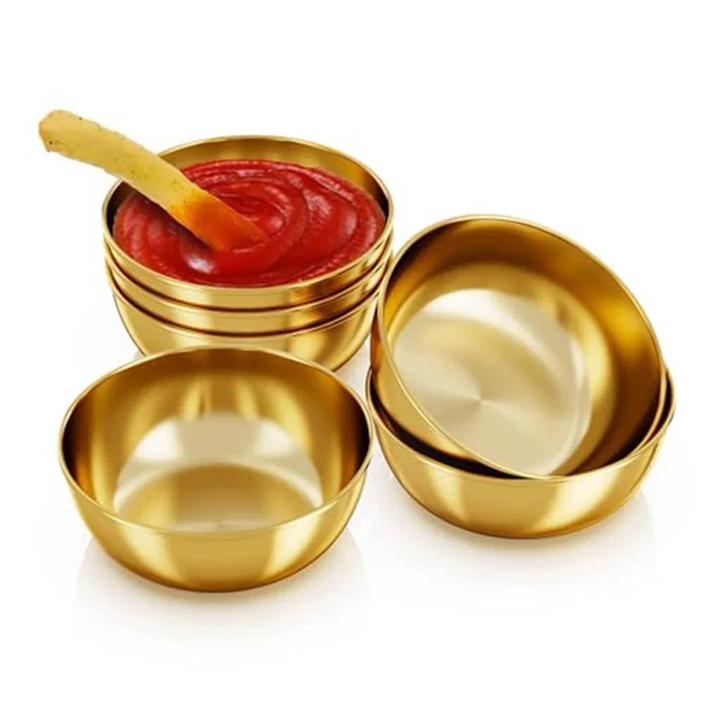 6Pcs Stainless Steel Golden Sauce Dishes Appetizer Seasoning Serving Dishes Sets Tray Spice Plates Kitchen Tableware