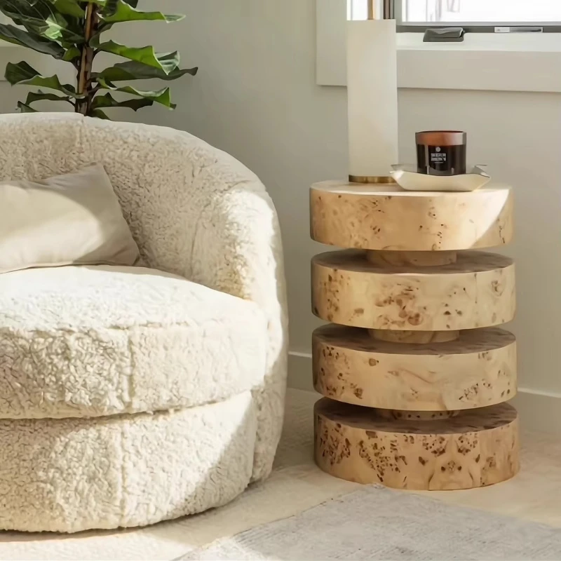 

Mid-century style living room side table, minimalist knot wood veneered headboard storage cabinet