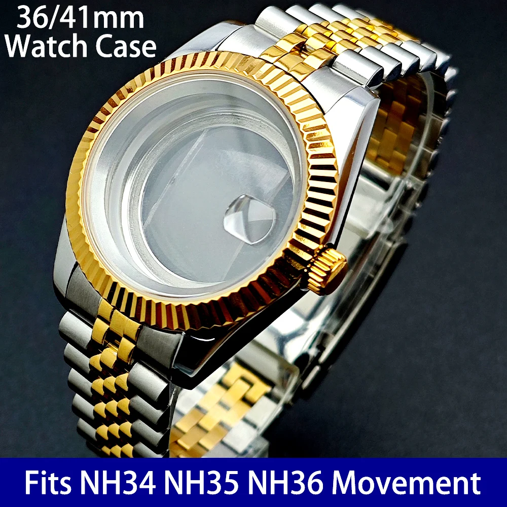 NH35 حافظة مجهزة حزام ساعة اليد 36/41 مللي متر صندوق ساعة يناسب NH34/35/NH36 حركة الملحقات الياقوت الزجاج NH35 الطلب