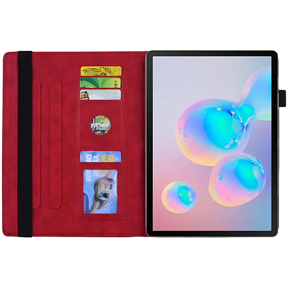 For Samsung Galaxy Tab S12+ Tablet Case Card Slots Leather Cover Flower Pattern - Red