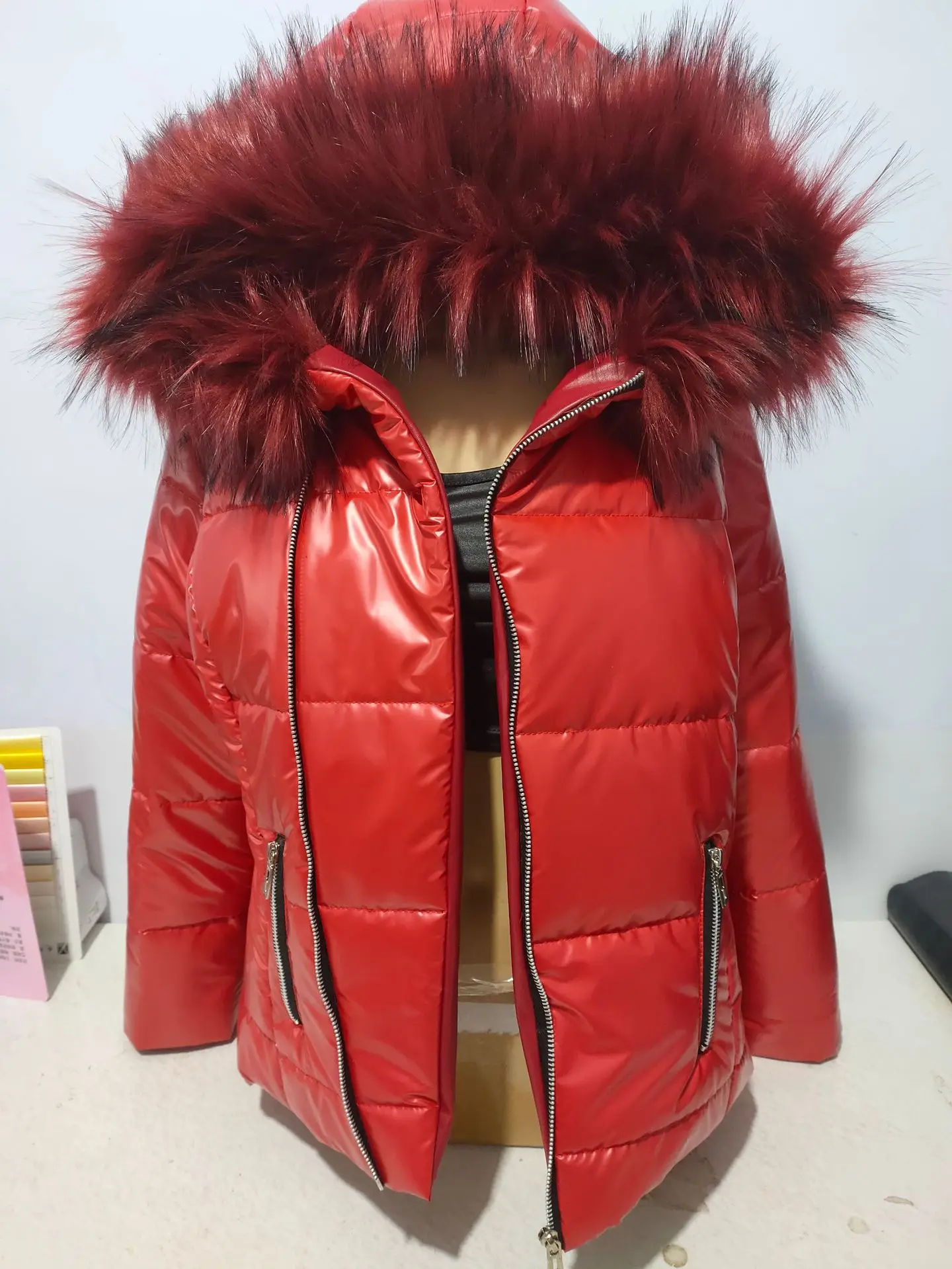 New Hood Solid Color Fur Hooded Jacket Autumn Winter New Women's Cotton-Padded Down Short Parka Coat Jacket Fashion Casual