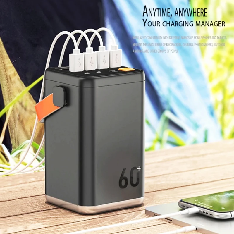 PowerBank portabel luar ruangan 50000mAh, pengisi daya Cepat PD 65W Pak baterai eksternal untuk Xiaomi iPhone stasiun daya ponsel