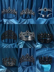 Black Crystal Bridal Tiaras And Crowns Rhinestone Prom Diadem Headband Bridal Wedding Hair Accessories Jewelry Crown Tiara