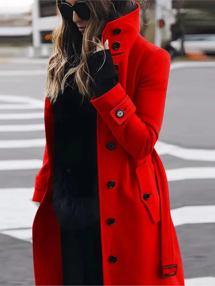 Women's New Woolen Coat Outerwears Autumn Winter Warm Female Jackets Single Breasted Turn-down Collar Long Women's Clothes