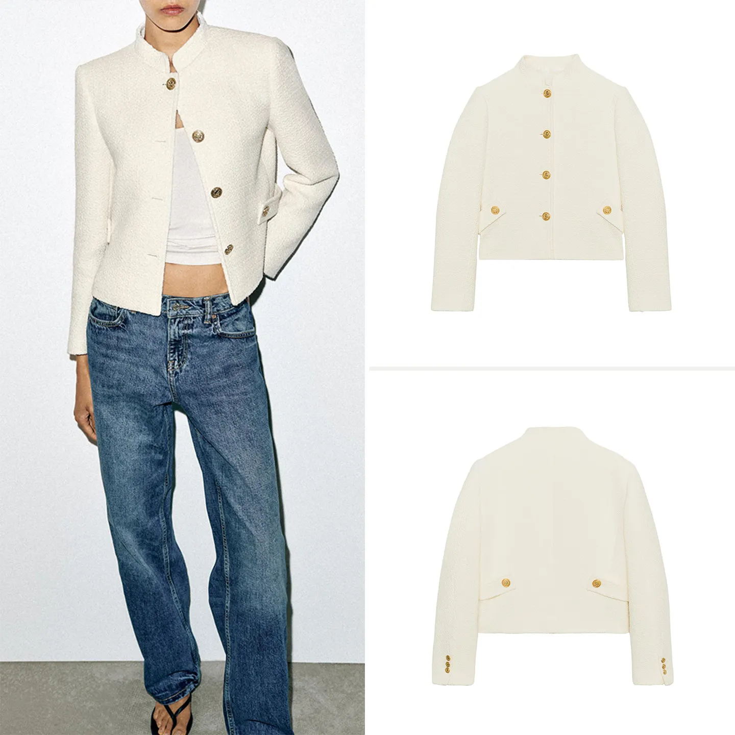 Women's Short Sleeveless Stand Collar Long Sleeve Suit Jacket Autumn 2026 New Style ZDATA Standard Fit Short Outerwear