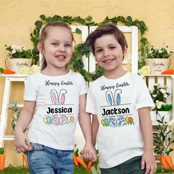 Personalised Bunny Kid Easter T-shirt Custom Name Child Clothes Tops Boy Girl Shirt Easter Party Outfit Sibling Matching T Shirt