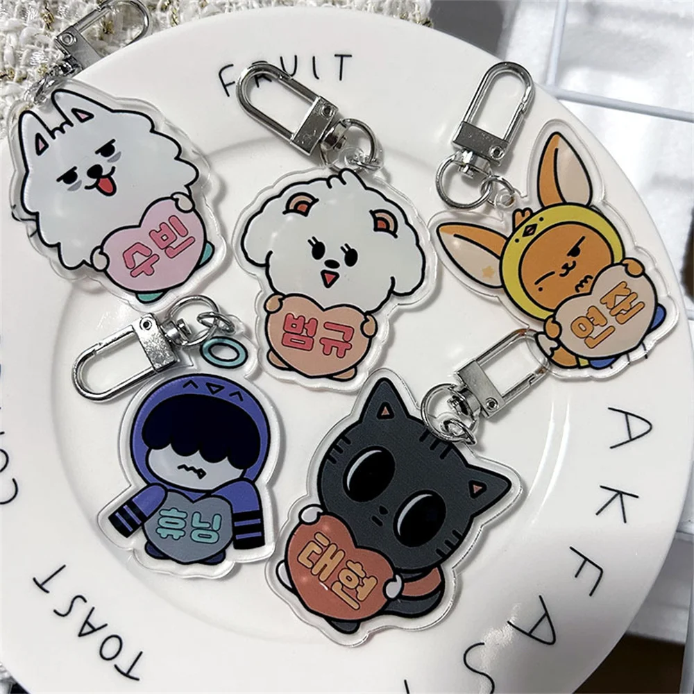 KPOP Cartoon Keychain Transparent Acrylic Keyring Pendant SOOBIN YEONJUN BEOMGYU TAEHYUN HUENINGKAI Bag Accessories Fans Gift