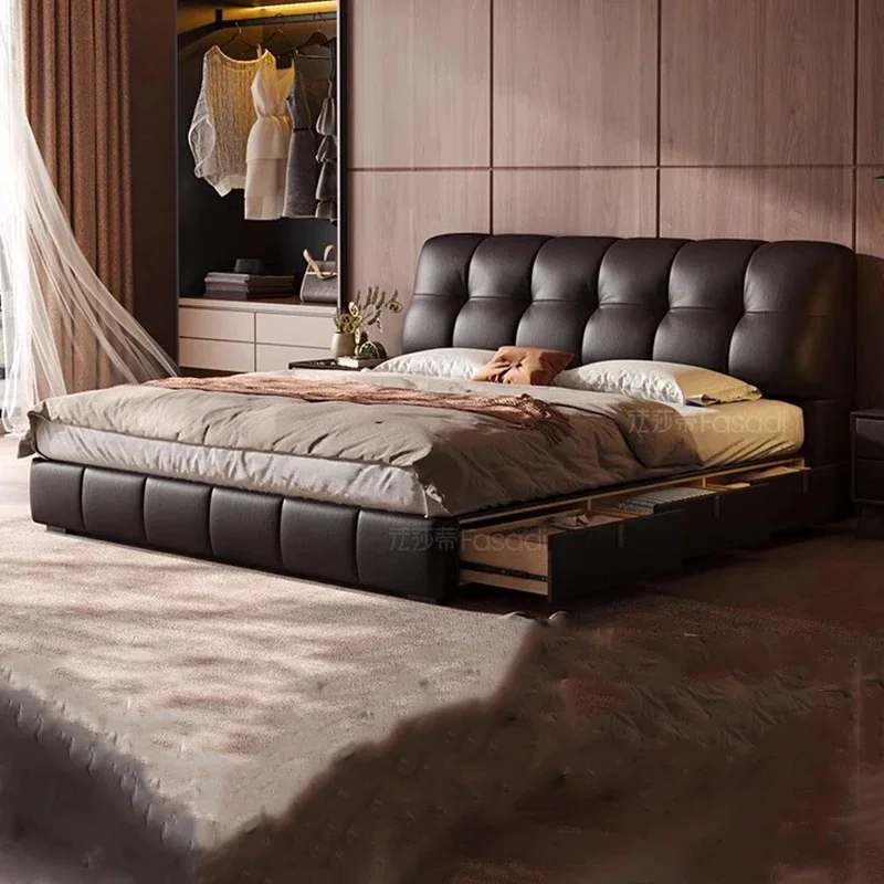Modern Wooden Storage Bedroom Massage Queen Bed with Safe Mobile Design, Double Luxury Matrimoniale Lounge Suite Furniture