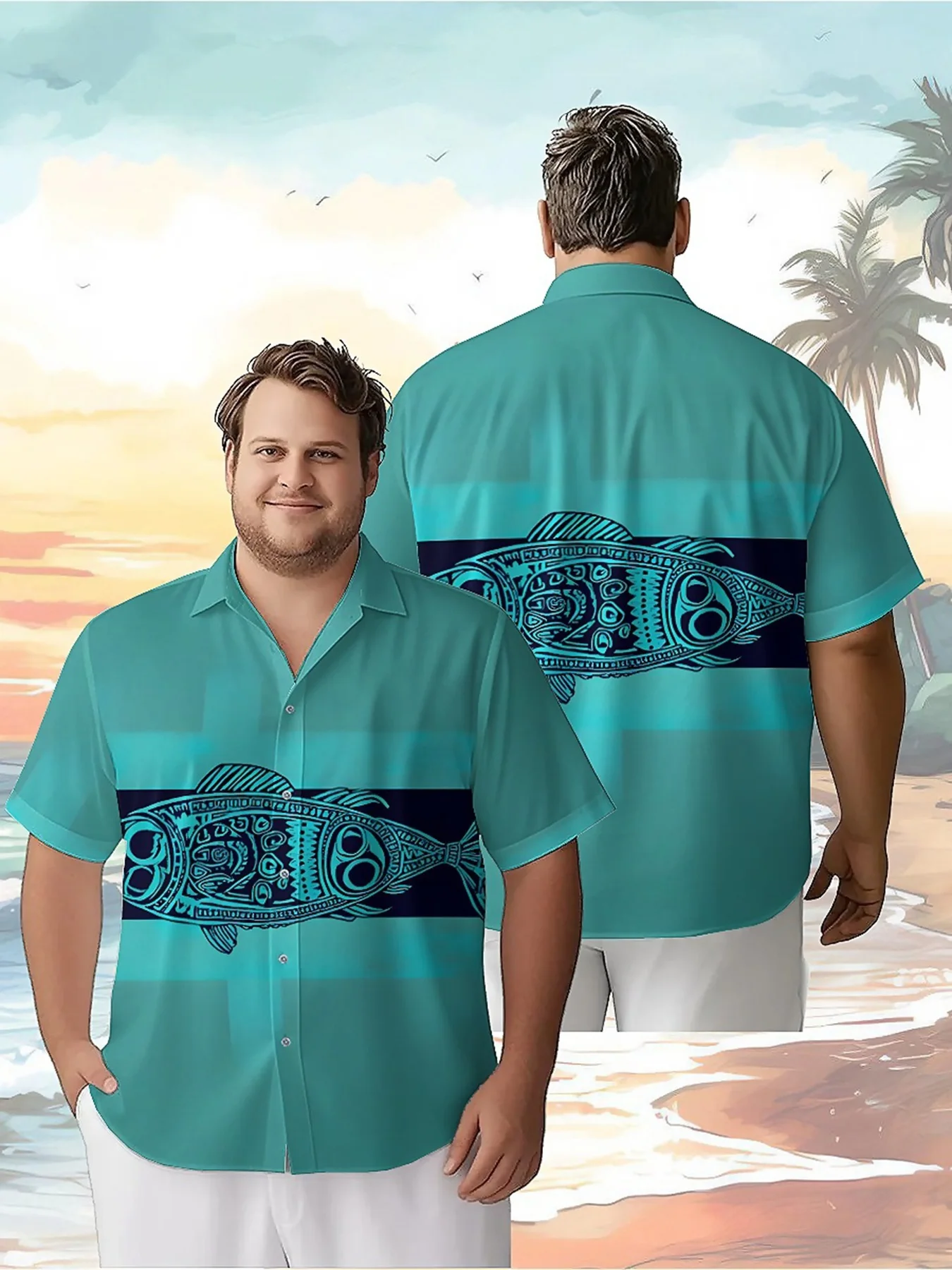 

Men's Plus Size Hawaiian Shirts Fish Pattern Pattern, Summer Casual Tops, Suitable for Outdoor and Party, Streetwear