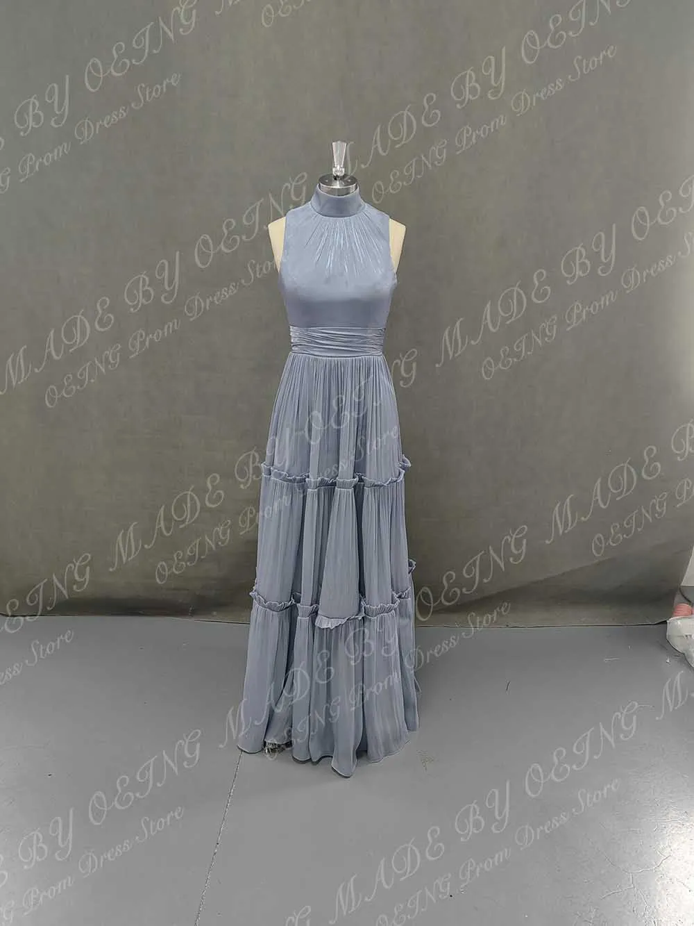 OEING-Robe de Soirée en Tulle Bleu Clair pour Femme, Tenue de Bal Simple à Plis à Plusieurs Niveaux, Longueur au Sol, pour Occasions Formelles, de Princesse