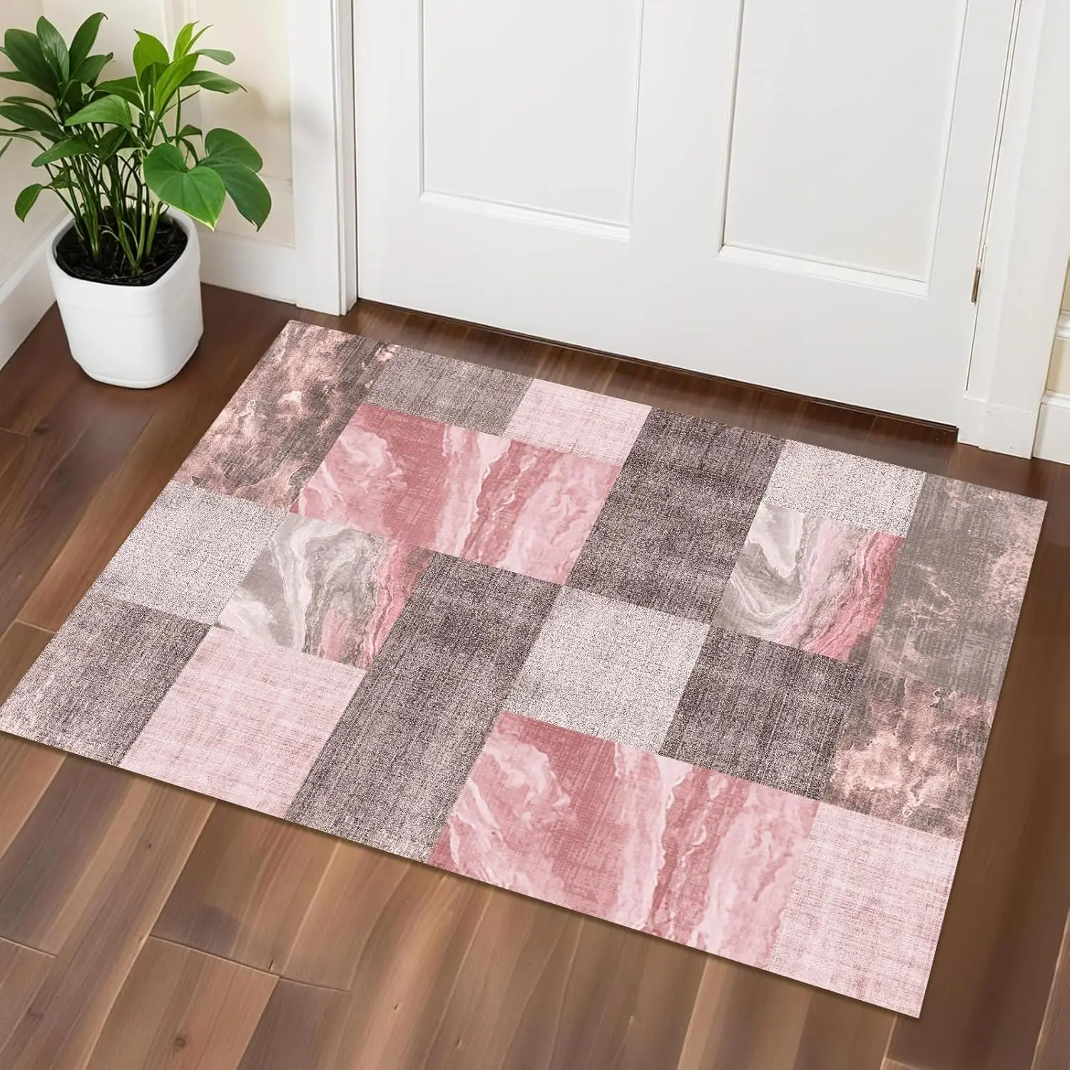 Washable Entryway Area Rugs,Modern Non-Slip Checkered Abstract Throw Rugs,High Traffic Small Carpet for Bathroom,Doormat,Kitchen