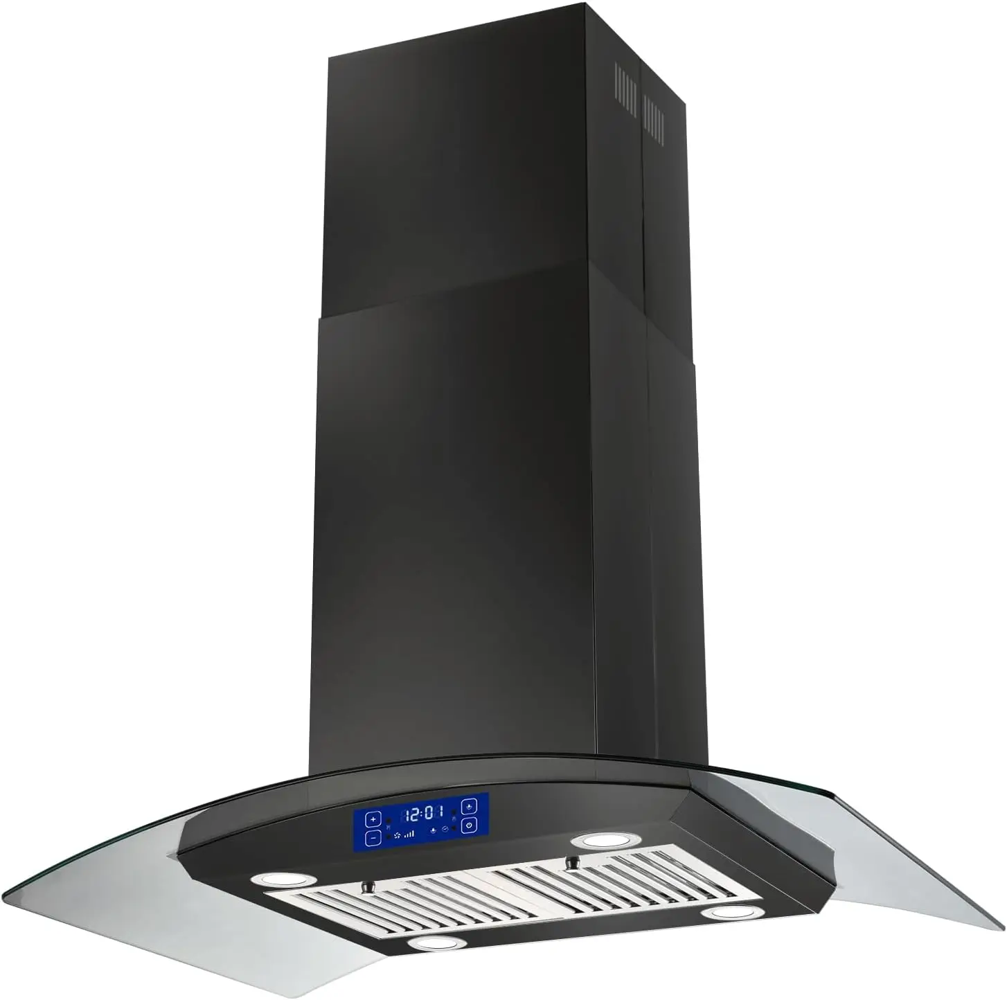 inch Island Range Hood 700CFM Black Painted Stainless Steel, Gesture & Touch Control Panel Ceiling Mount Kitchen Vent Hood Du