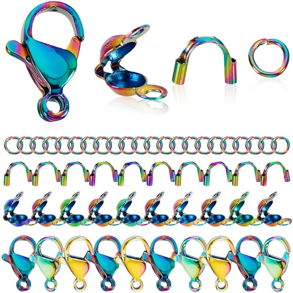 

160PCS Stainless Steel Open Jump Rings with Clasps Rainbow Color Jewelry Making Finding Kits Jewelry Finding Accessories for DIY