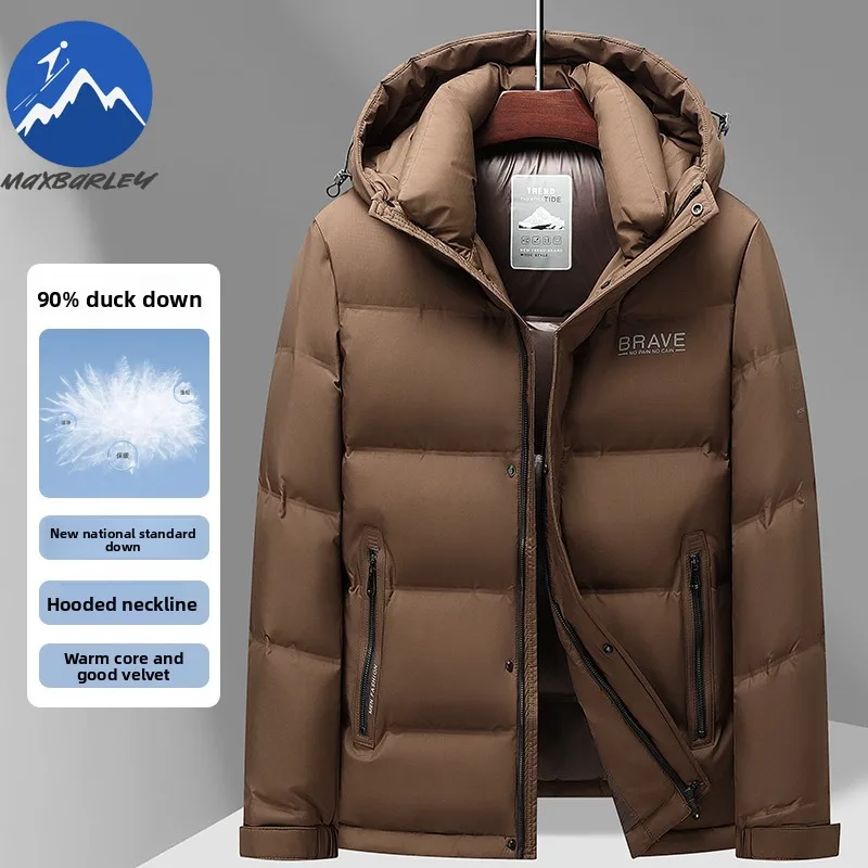 

Maxbarley Luxury Men Down Jacket Thicken Hooded Outdoor Work Windproof Down Coat Casual Business Lightweight Winter Down Parka