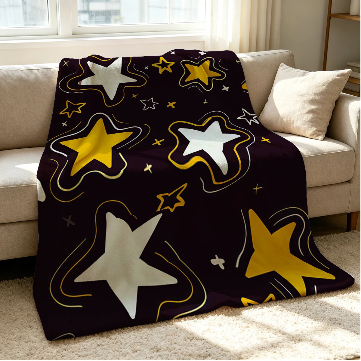 Night Star Flannel Blanket Warm Soft Halloween Christmas Couch Warm Cozy Decorative Decor Gift for All Season