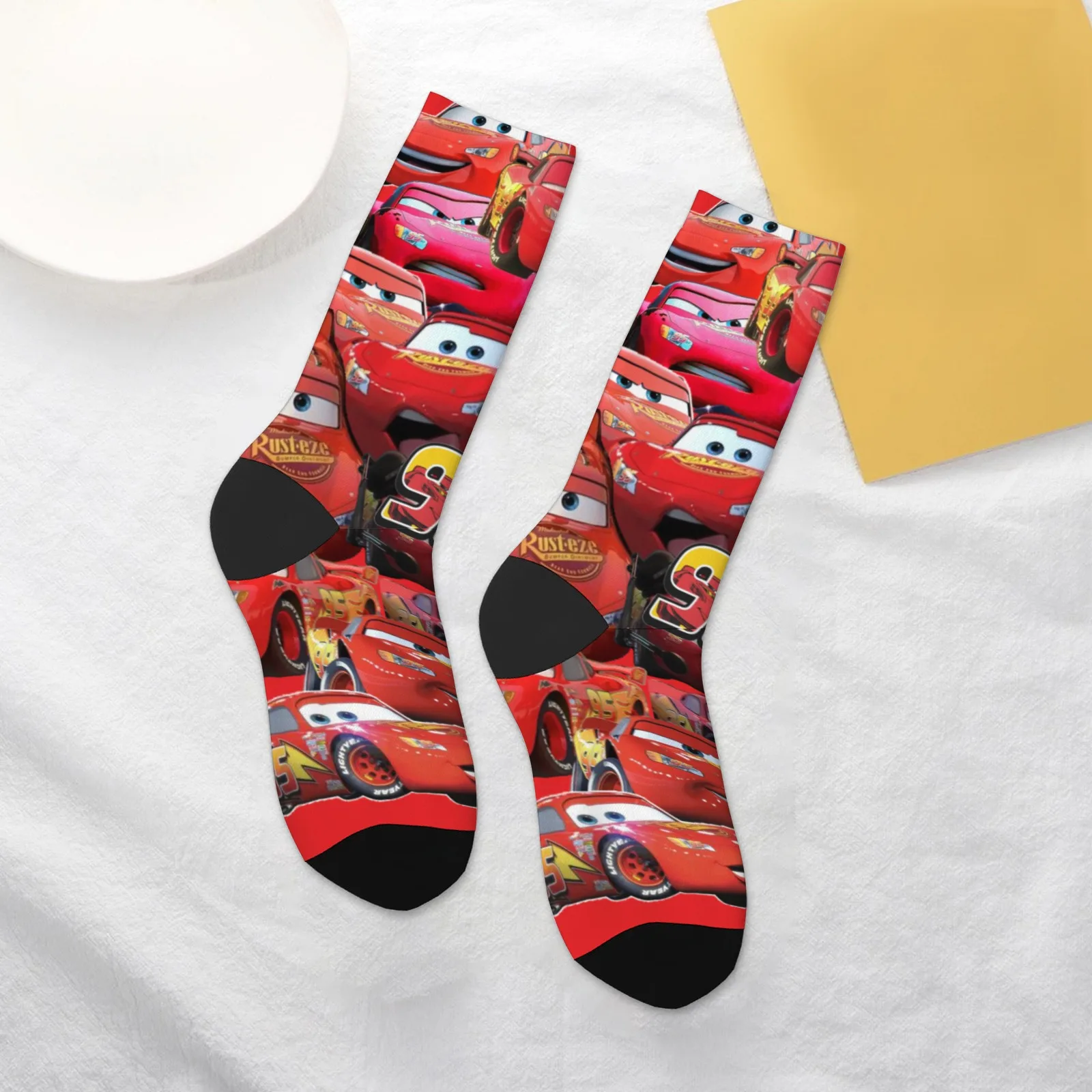

Cars Lightning McQueen Harajuku Print Style Skin-friendly Comfortable Crew Compression Socks Unisex Hip Hop Fun Holiday Gift