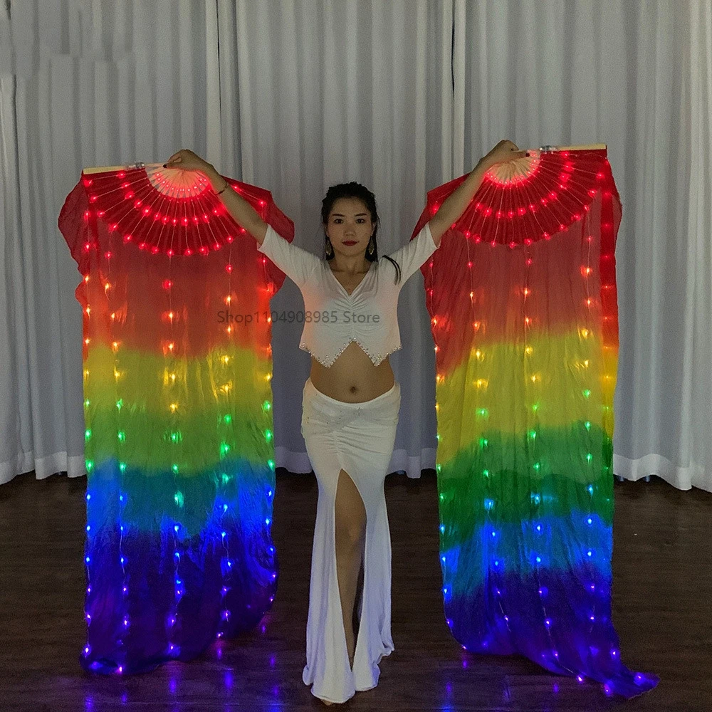 

Carnival 100% Silk Belly Dance LED Fan Veils Light LED Silk Fan veil Halloween Show Party stage performance props
