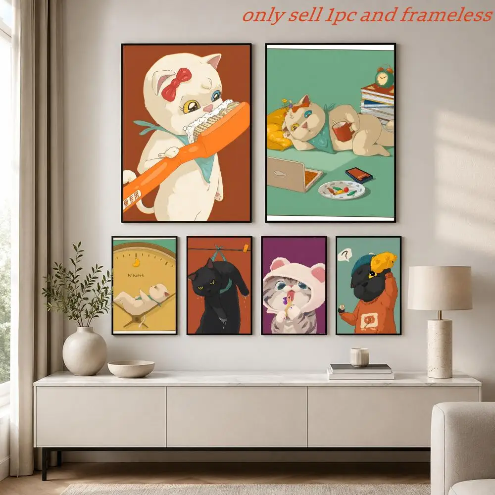 Poster Prints Cover Painting Wall Art Picture Living Room Home Decor Cafes hotels fun fascinated by cats
